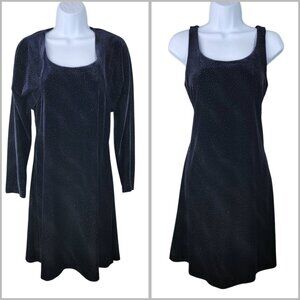 Vintage 90s Evening Dress Jacket Set Size 6 Small Black Velvet Dance Glitter